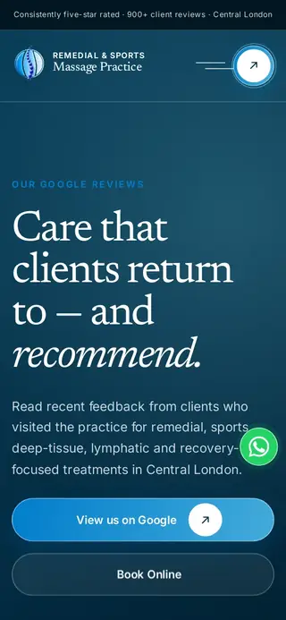 Client reviews · mobile on the Remedial & Sports Massage Practice website