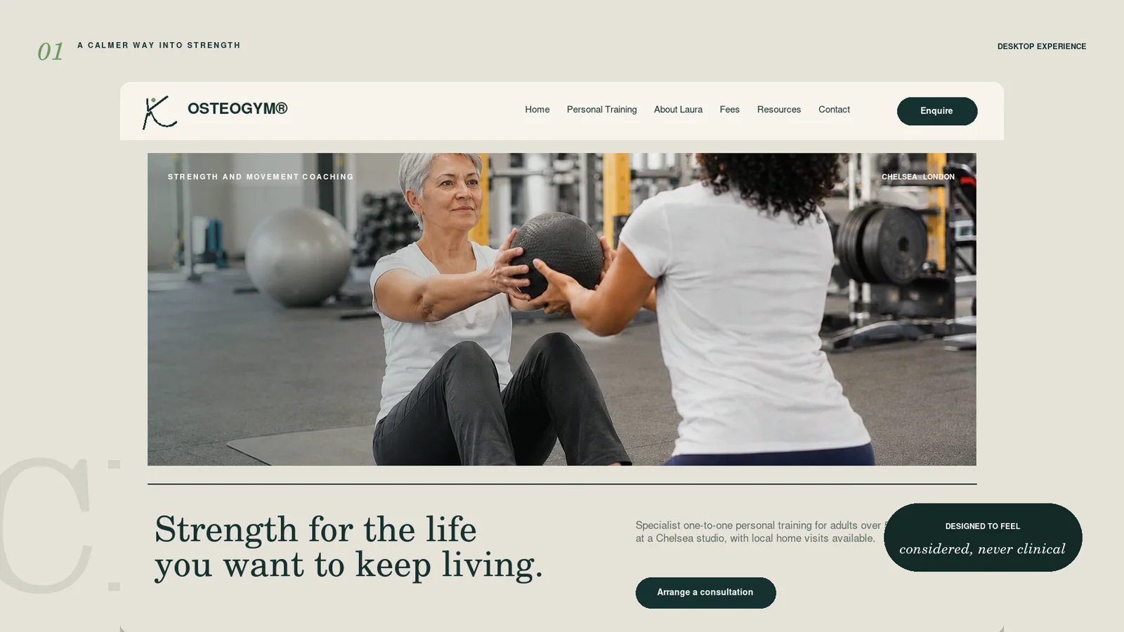 Osteogym desktop website presentation showing the homepage and clear service content
